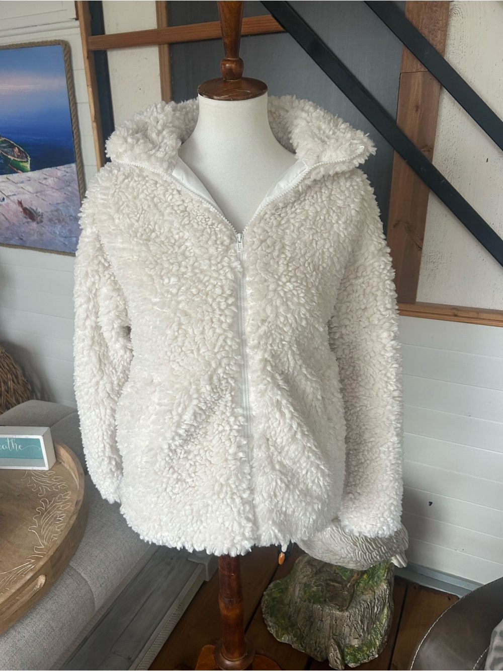 She + Sky Cream Teddy Jacket with Zipper